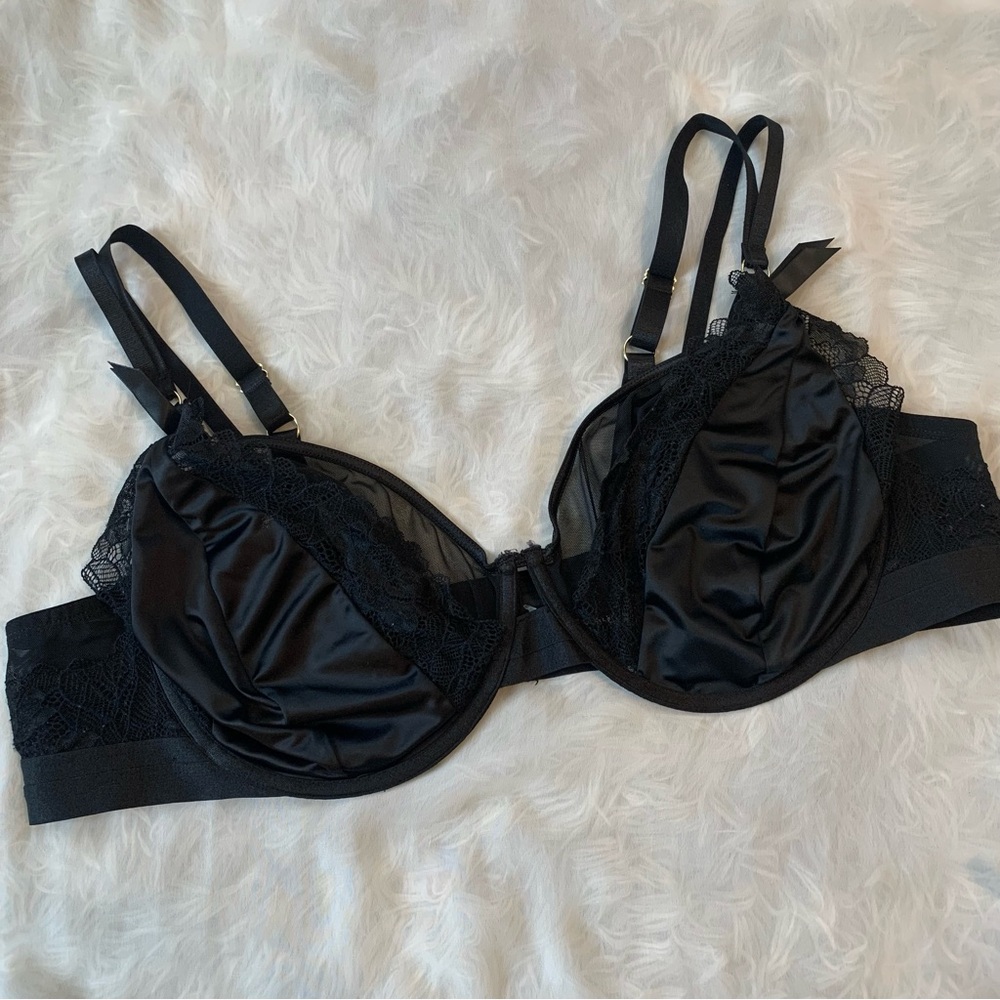 Torrid Curve Unlined Satin and Lace Black Bra